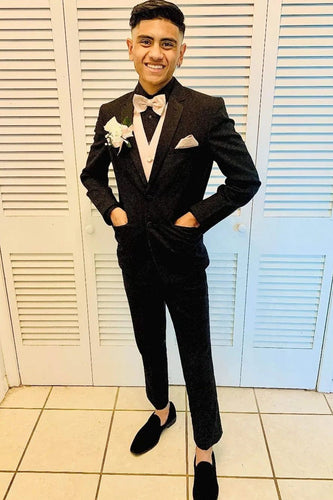 Black Notched Lapel Jacquard 2-Piece Men's Prom Homecoming Suits