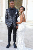 Load image into Gallery viewer, Grey Shawl Lapel Jacquard 2-Piece Men&#39;s Prom Homecoming Suits