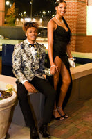 Load image into Gallery viewer, Grey Flower Jacquard Shawl Lapel Prom Blazer