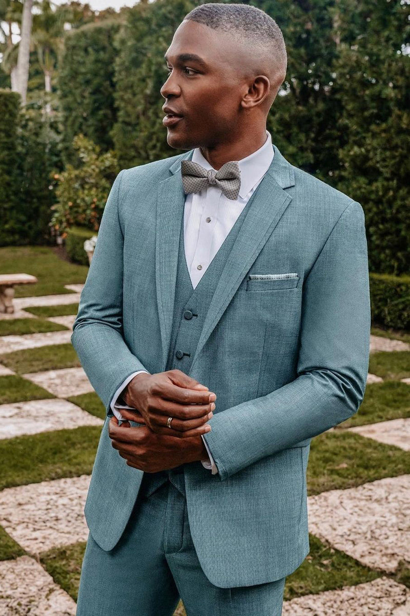 Load image into Gallery viewer, Grey Green Notched Lapel 3 Piece Prom Wedding Suits