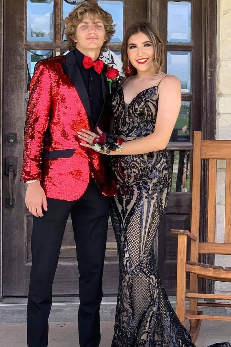 Load image into Gallery viewer, Sparkly Red Sequins Peak Lapel 2-Piece Men&#39;s Prom Homecoming Suits