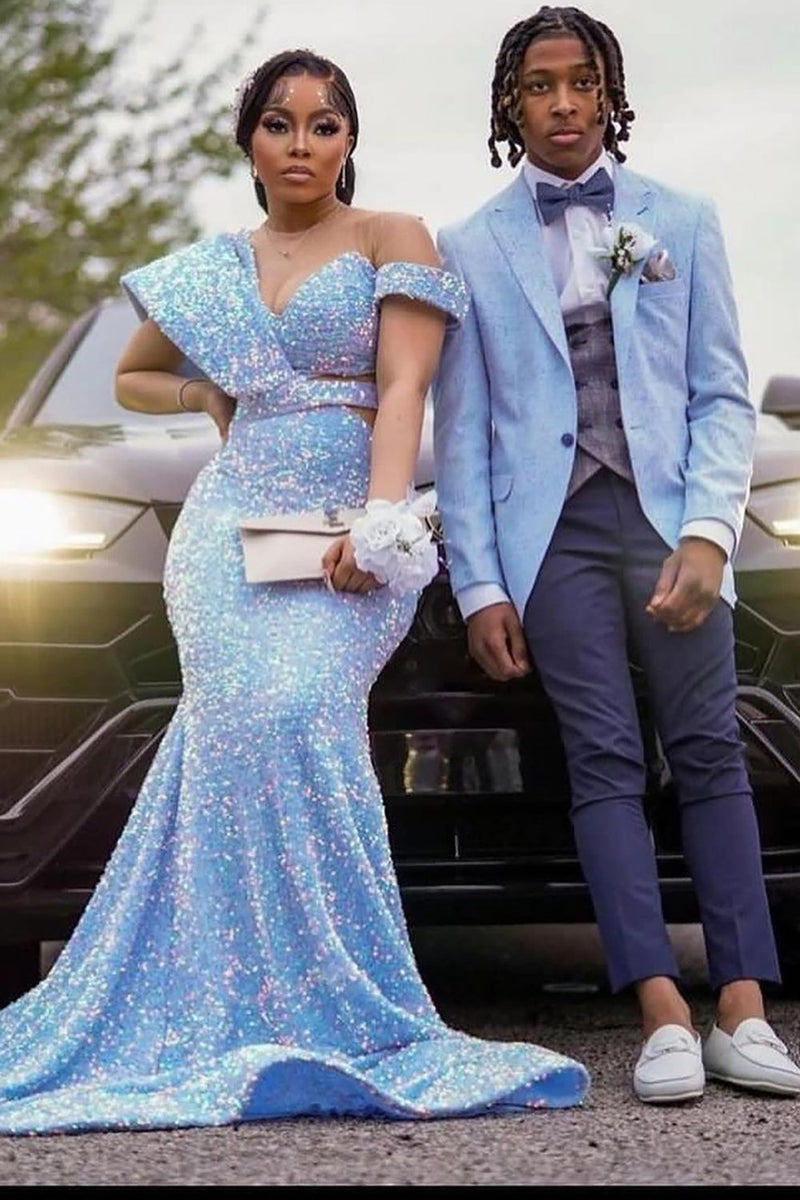 Load image into Gallery viewer, Light Blue Peak Lapel One Button Prom Homecoming Blazer