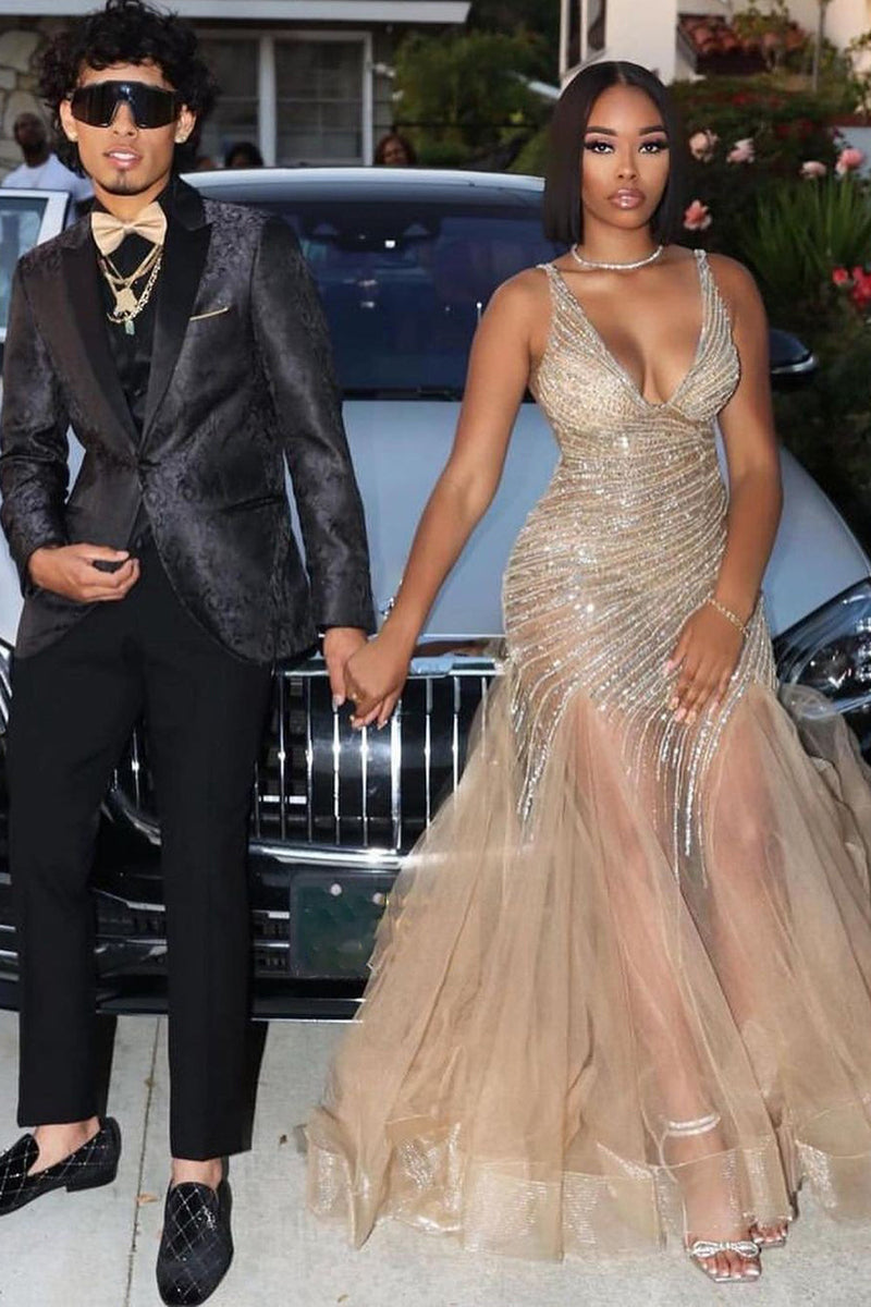 Load image into Gallery viewer, Black Peak Lapel Jacquard One Button Prom Homecoming Blazer