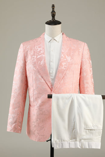 Light Pink Jacquard 2-Piece Shawl Lapel One Button Prom Suits