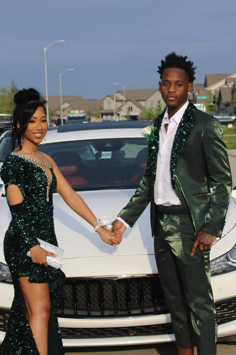 Load image into Gallery viewer, Shawl Lapel One Button Dark Green Men&#39;s Prom Suits