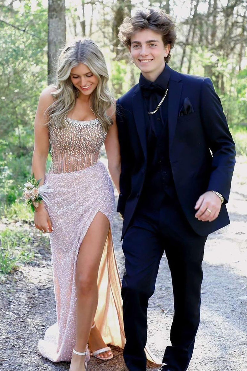 Load image into Gallery viewer, Notched Lapel One Button Dark Blue Men&#39;s Prom Suits