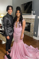 Load image into Gallery viewer, Shawl Lapel One Button Black Sequins Men&#39;s Prom Suits