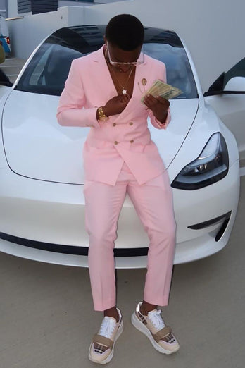 Pink 2 Piece Double Breasted Men's Prom Suits