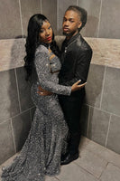 Load image into Gallery viewer, Queendancer Men Black 2 Piece Jacquard Prom Suits Shawl Lapel Slim Fit Homecoming Tuxedo