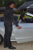 Load image into Gallery viewer, Queendancer Men Black 2 Piece Jacquard Prom Suits Shawl Lapel Slim Fit Homecoming Tuxedo