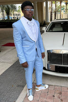 Load image into Gallery viewer, Light Blue 3 Piece Shawl Lapel Men&#39;s Prom Suits