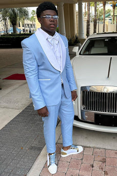 Light Blue 3 Piece Shawl Lapel Men's Prom Suits