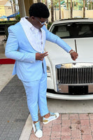 Load image into Gallery viewer, Light Blue 3 Piece Shawl Lapel Men&#39;s Prom Suits