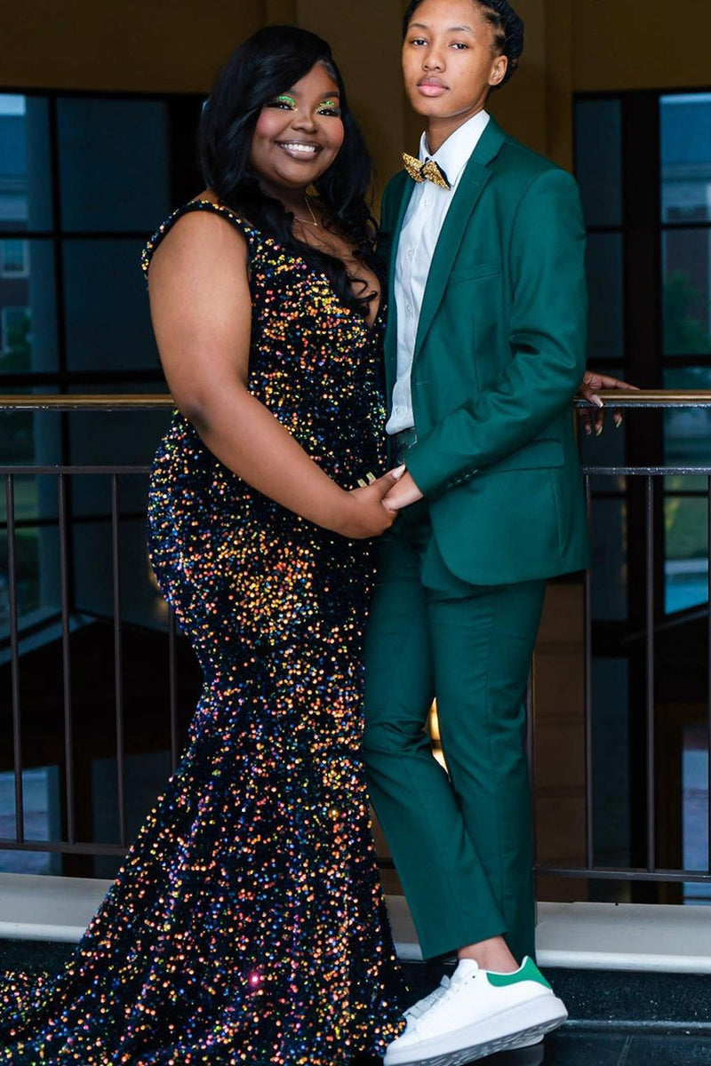 Load image into Gallery viewer, Dark Green 2 Piece Jacquard Notched Lapel Men&#39;s Prom Suits
