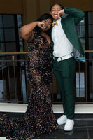 Load image into Gallery viewer, Dark Green 2 Piece Jacquard Notched Lapel Men&#39;s Prom Suits