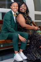 Load image into Gallery viewer, Dark Green 2 Piece Jacquard Notched Lapel Men&#39;s Prom Suits