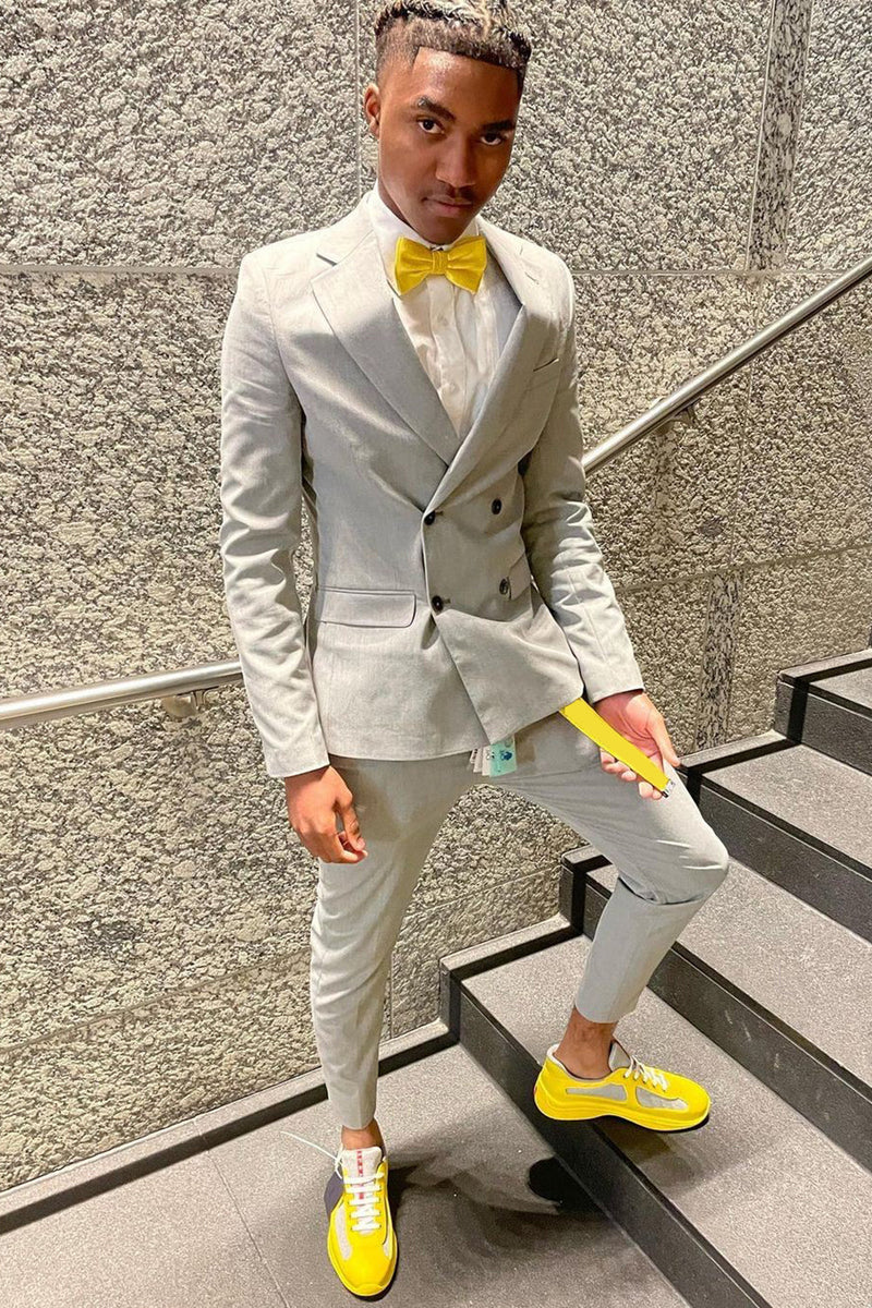 Load image into Gallery viewer, Light Grey Notched Lapel Double Breasted 2 Piece Prom Suits For Men