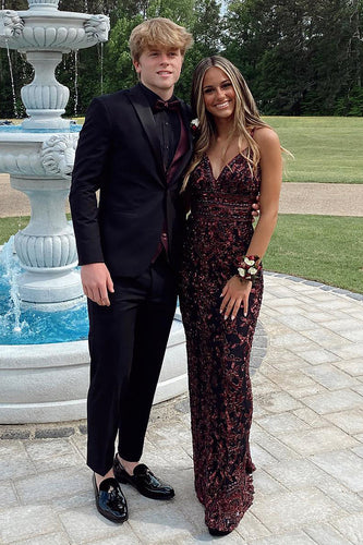 Black 2 Piece Peak Lapel One Button Men Prom Homecoming Tuxedo