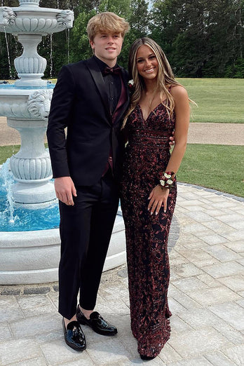 Black 2 Piece Peak Lapel One Button Men Prom Homecoming Tuxedo