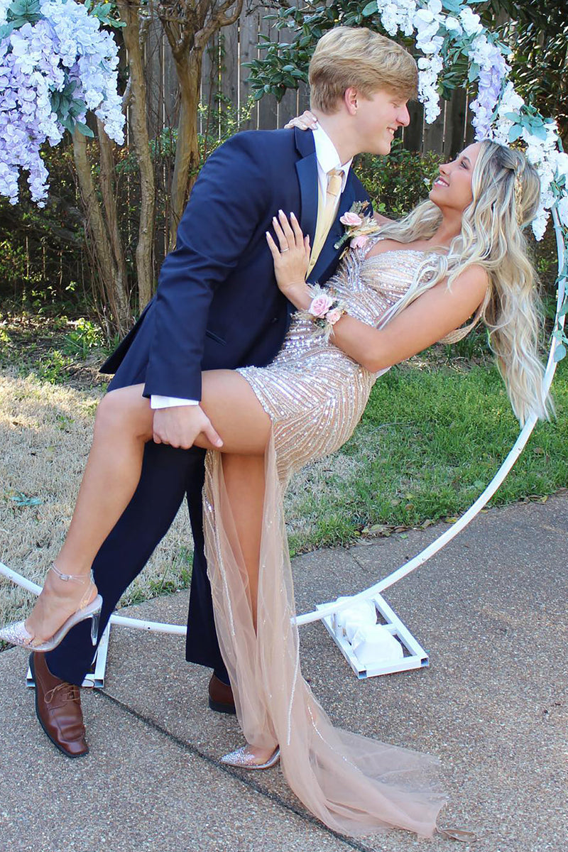 Load image into Gallery viewer, Dark Blue 2 Piece Notched Lapel Slim Fit Prom Homecoming Suits For Men