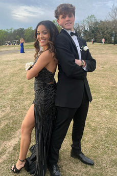 Black Notched Lapel Slim Fit 2 Piece Prom Homecoming Tuxedo For Men