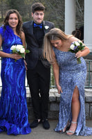 Load image into Gallery viewer, Black 3 Piece Jacquard Patchwork Peak Lapel Men Prom Suits