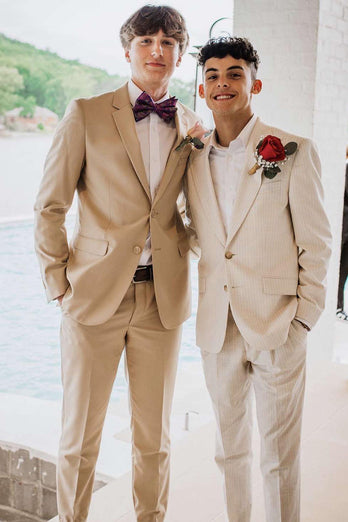 Khaki Notched Lapel Men's Prom Wedding Suits
