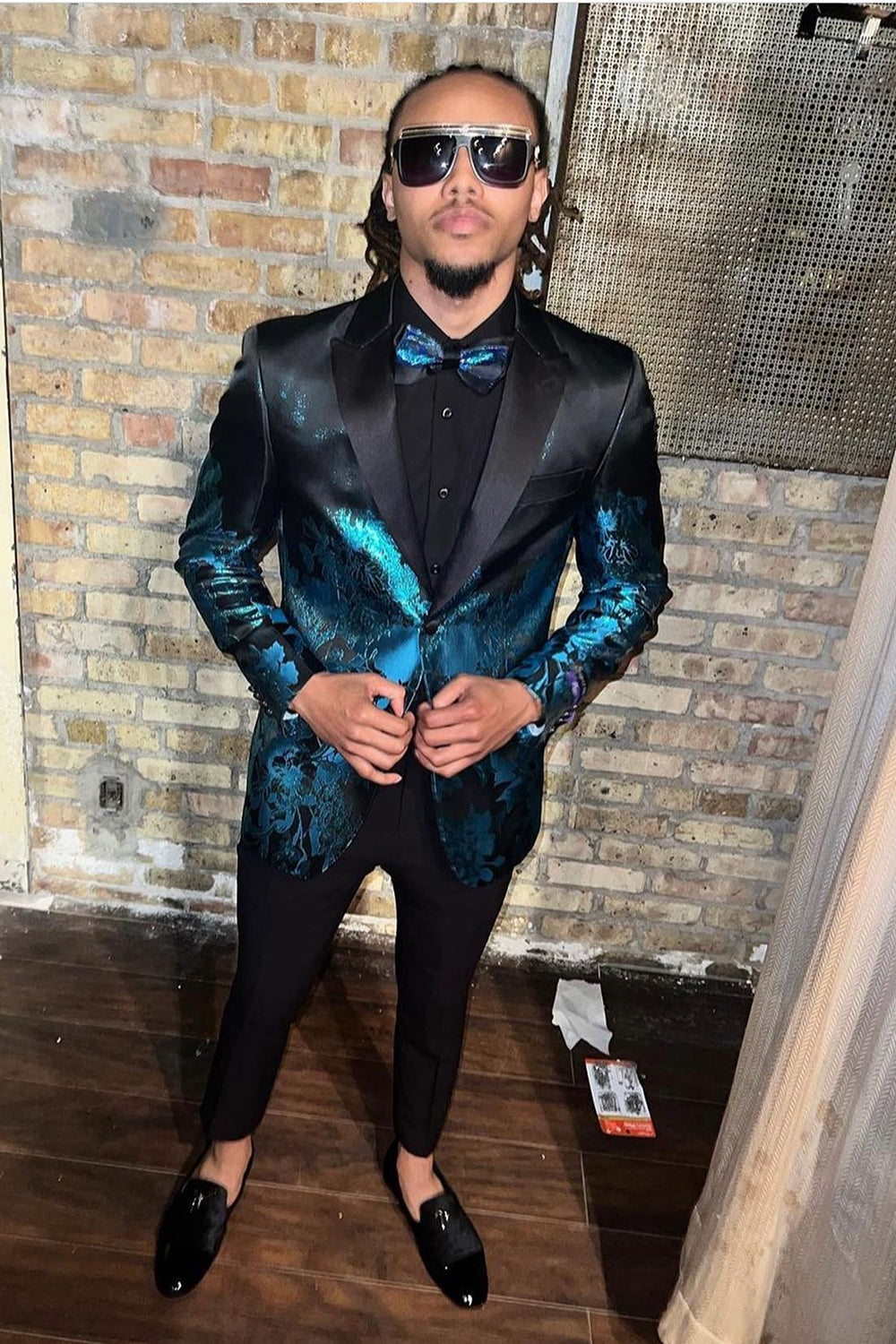 Notched Lapel One Button Peacock Blue Men's Party Blazer