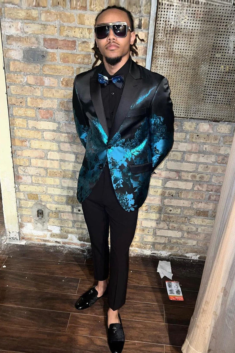 Load image into Gallery viewer, Notched Lapel One Button Peacock Blue Men&#39;s Party Blazer