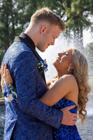 Load image into Gallery viewer, Shawl Lapel One Button Blue Jacquard Men&#39;s Prom Blazer