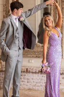 Load image into Gallery viewer, Notched Lapel Two Buttons Grey Men&#39;s Prom Suits