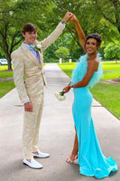 Load image into Gallery viewer, Peak Lapel Two Buttons Light Yellow Jacquard Men&#39;s Prom Suits