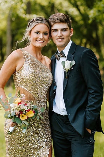 Silm Fit Notched Lapel One Button Black Men's Prom Suits