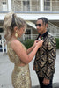 Load image into Gallery viewer, Shawl Lapel One Button Black Golden Jacquard Men&#39;s Prom Blazer