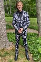 Load image into Gallery viewer, Black and Purple Notched Lapel Jacquard 2 Piece Men&#39;s Prom Suits