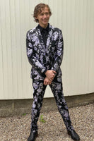 Load image into Gallery viewer, Black and Purple Notched Lapel Jacquard 2 Piece Men&#39;s Prom Suits