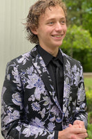 Load image into Gallery viewer, Black and Purple Notched Lapel Jacquard 2 Piece Men&#39;s Prom Suits