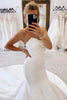 Load image into Gallery viewer, White Strapless Satin Long Mermaid Wedding Dress