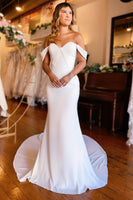 Load image into Gallery viewer, Simple White Mermaid Boho Wedding Dress