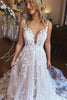 Load image into Gallery viewer, Ivory A-Line V-Neck Backless Long Lace Wedding Dress