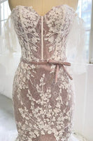 Load image into Gallery viewer, Gray Purple Sweetheart Corset Mermaid Wedding Dress with Appliques