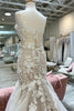 Load image into Gallery viewer, Champagne V-Neck Asymmetrical Mermaid Wedding Dress with Appliques
