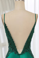 Load image into Gallery viewer, Glitter Dark Green Mermaid Backless Long Prom Dress With Beaded Appliques