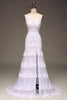 Load image into Gallery viewer, Sparkly Dark Navy Tiered Lace One Shoulder Long Prom Dress with Slit