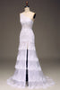 Load image into Gallery viewer, Sparkly Dark Navy Tiered Lace One Shoulder Long Prom Dress with Slit