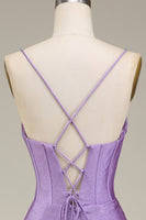 Load image into Gallery viewer, Satin Spaghetti Straps Lilac Purple Prom Dress with Corset
