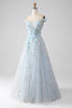 Load image into Gallery viewer, Light Blue A-Line Off the Shoulder Long Corset Prom Dress