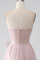 Load image into Gallery viewer, Sparkly A Line Strapless Tulle Prom Dress with Bow