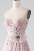 Load image into Gallery viewer, Sparkly A Line Strapless Tulle Prom Dress with Bow