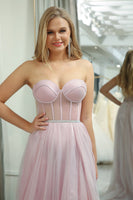Load image into Gallery viewer, Light Pink A Line Sweetheart Long Corset Prom Dress With Slit